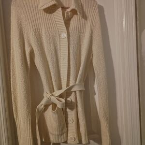 Vintage Hand Sewn Women's Cream Button-Up Sweater